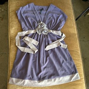 Lunch dress Party Relax fit Flower appliqué Sash ties on back M Lilac color